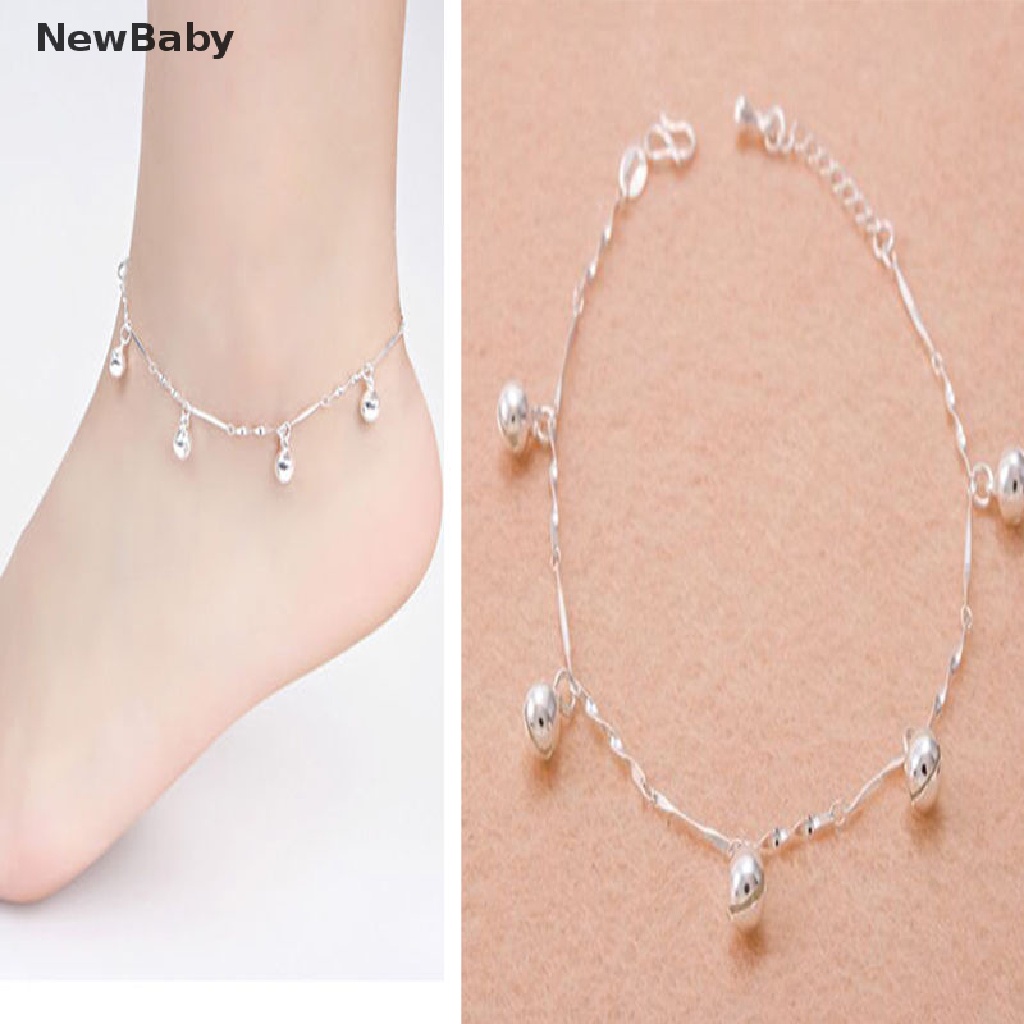 NewBaby 925 Silver Plated Chain Bell Anklet Bracelet Barefoot Sandal Beach Foot Jewelry ID