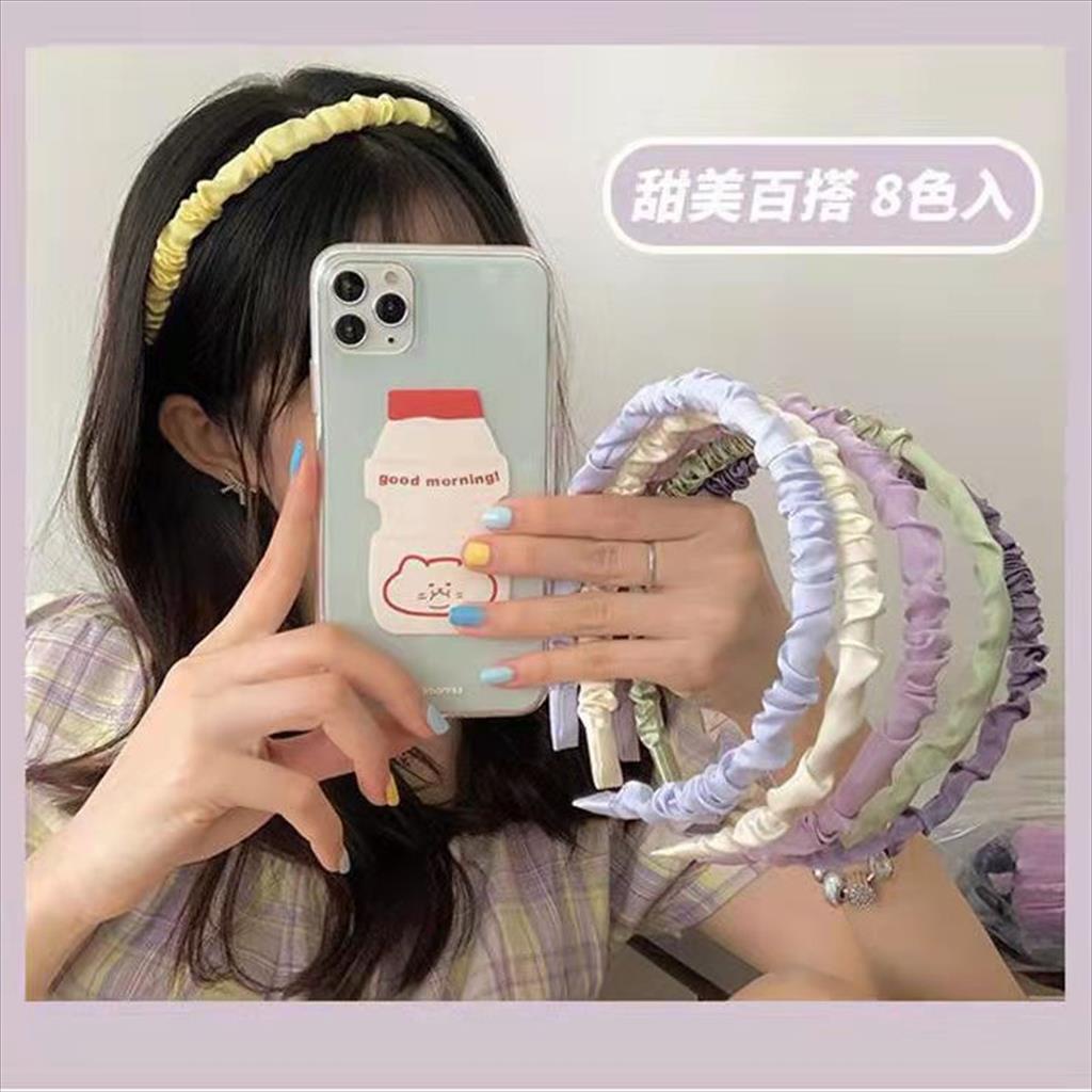 BANDO SCRUNCHIE SATIN KERUT POLOS KOREA FASHION HEADBAND