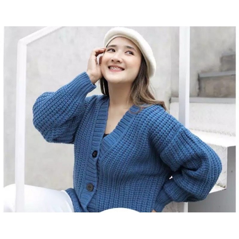 ELLENA BASIC OUTWEAR / MIDI KARDIGAN / KARDIGAN RAJUT PREMIUM / BASIC CARDIGAN-Denim
