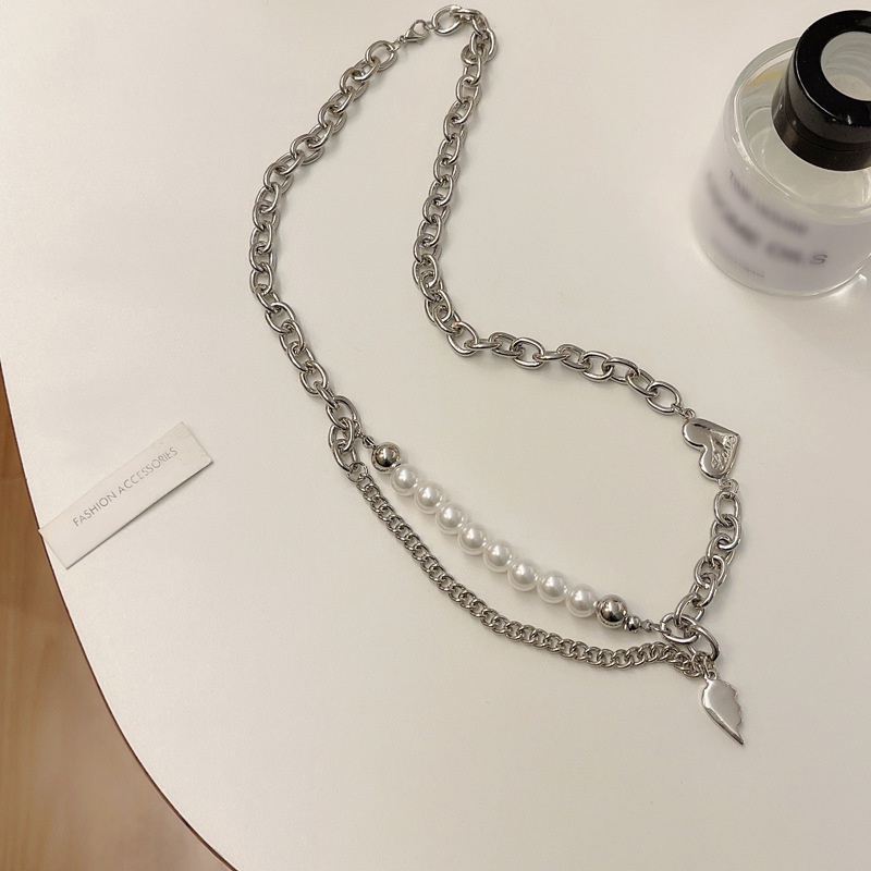 Kalung Rantai Liontin Desain Hati Hias Mutiara Gaya Koreakeren Untuk Wanita