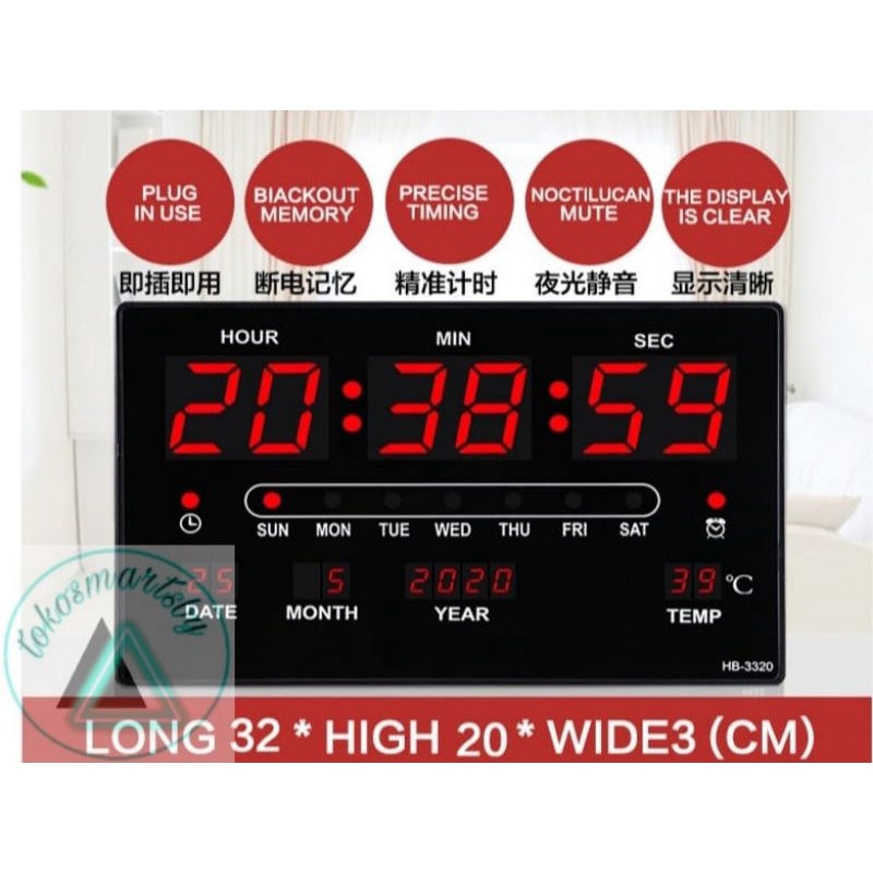 Jam Digital Dinding Dan Meja LED Clock Merah/Hijau/Biru JH 3222