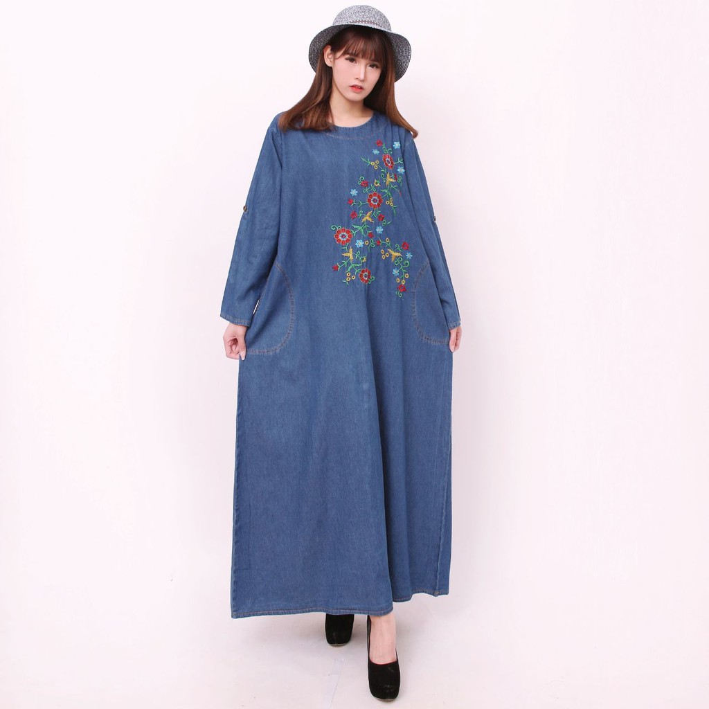 SB Collection Dress Maxi Yania Longdress Gamis Jeans Jumbo Wanita