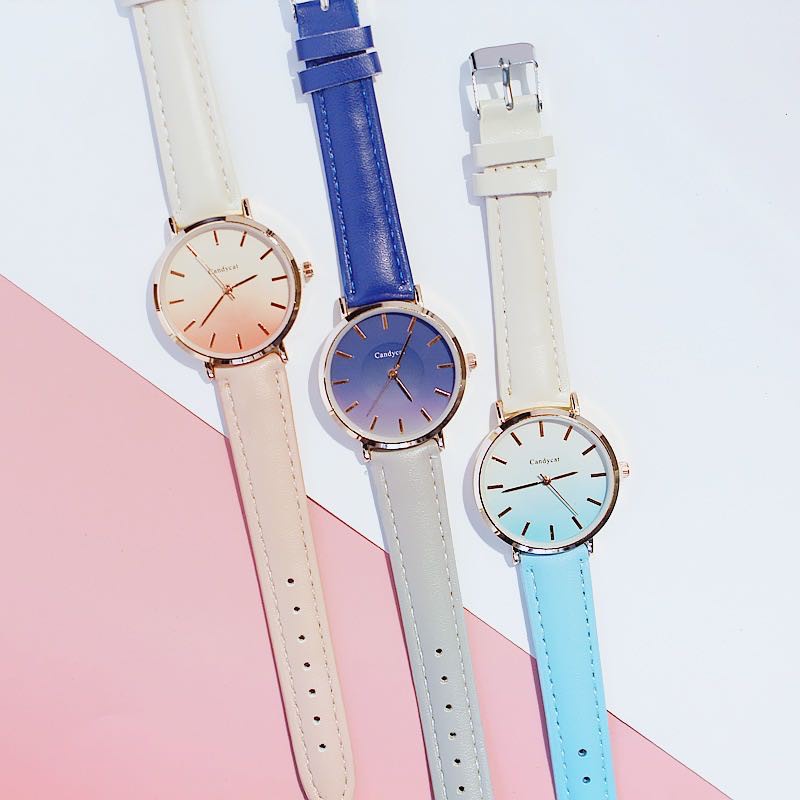 ✅ COD KUMA Jam Tangan Wanita Fashion Candy Gradient Color Quartz Women Leather Watch/Jam Tangan Wanita