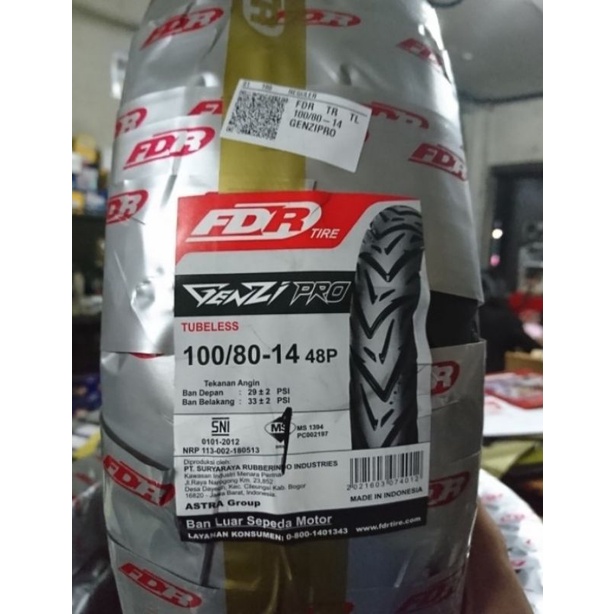 Ban FDR Genzi Pro 100/80-14/Ban Belakang New Vario 2021/Ban FDR Depan PCX150/Ban Luar Depan Vario160