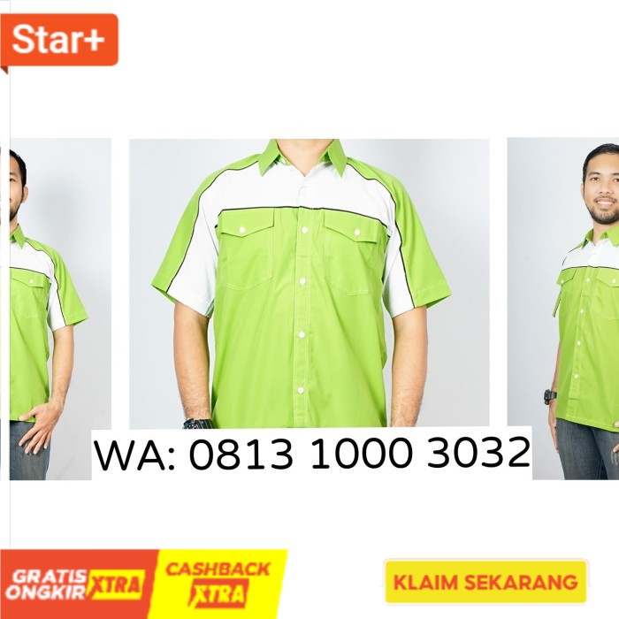 Hijau M KEMEJA SERAGAM KERJA / HIJAU COMBI PUTIH  Terlaris Elegan