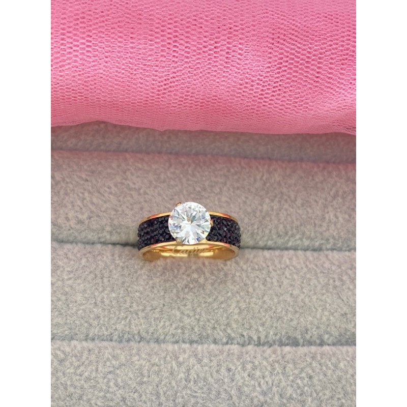 Cincin titanium gold mata hitam full N09012016