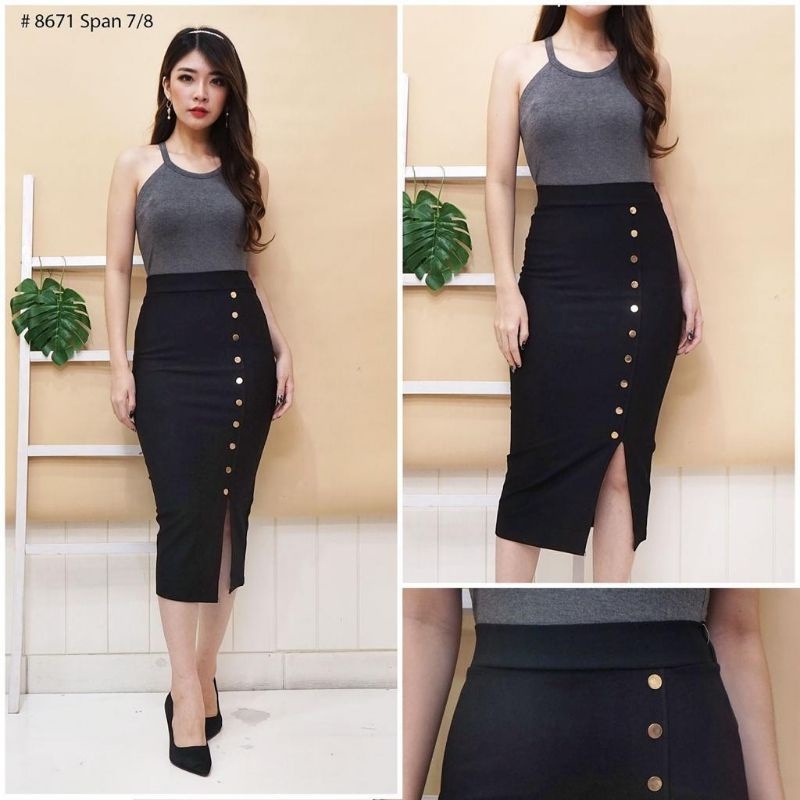 MS 671 8340 8330 Rok Span pencil skirt* rok panjang lebih dr selutut-8330 HITAM