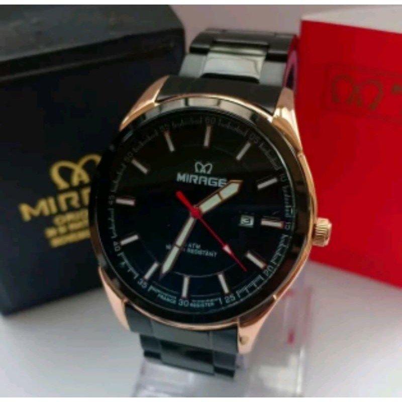 jam tangan pria;MIRAGE 7570BRP-Mhitam rosegold~ORIGINAL WATER RESISYANT~TGL~STAINLESS