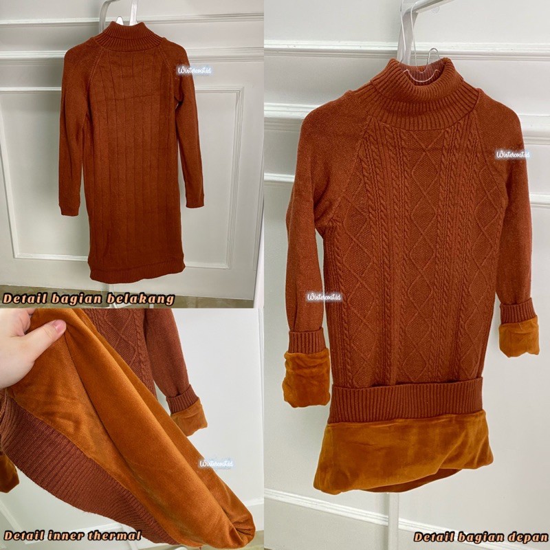 Turtleneck sweater dress wanita thermal AI fur bulu winter musim dingin dalaman hangat tebal import woman longjohn