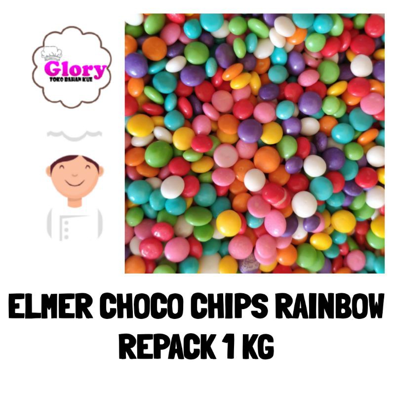 

elmer choco chips warna repack 1 kg / elmer choco chips rainbow 1kg repack