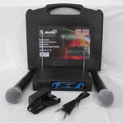 SL Audio WM-800 Mic Double Wireless Microphone Tas Cover Tanpa Kabel