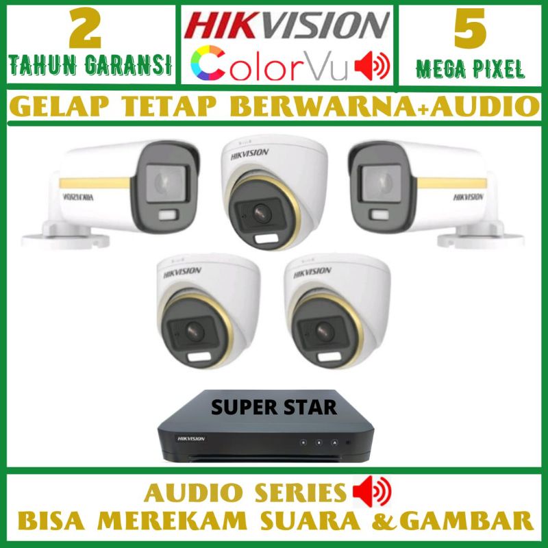 PAKET CCTV HIKVISION COLORVU 8 CHANNEL 5 KAMERA 5MP AUDIO SIANG MALAM BERWARNA