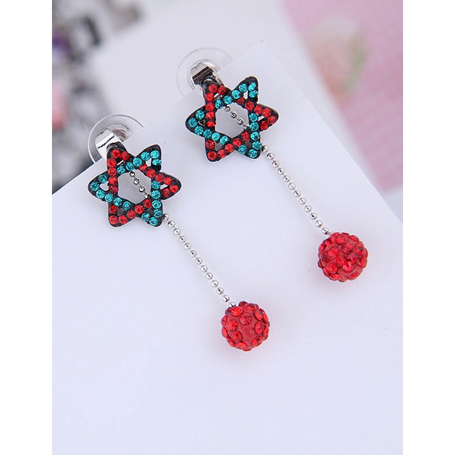 LRC Anting Tusuk Fashion Color Compilation Of Star Ball Stud Earrings A57983