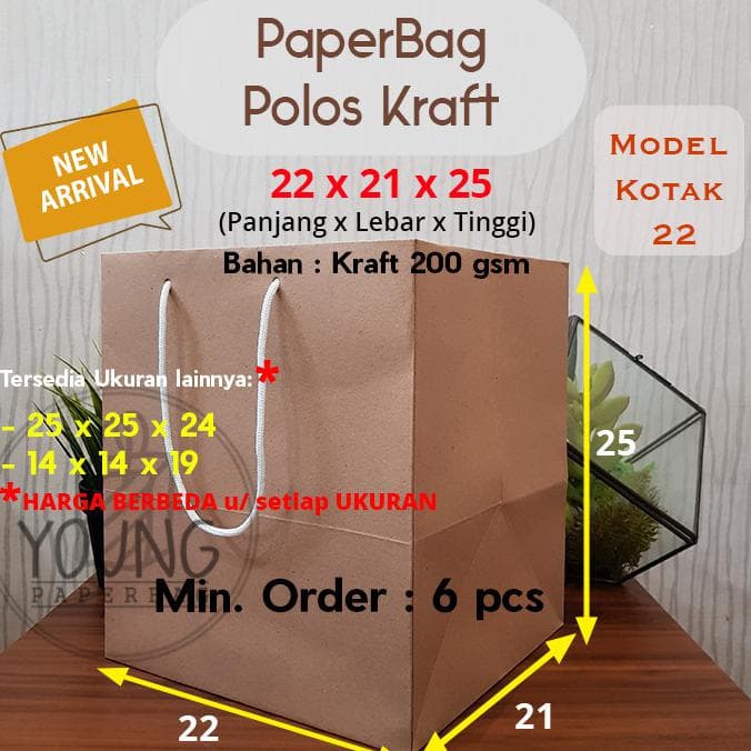 

(TERLARIS) Sale Paperbag / Tas Kertas / Paper Bag Polos Kraft Kotak 22 X 21 X 25