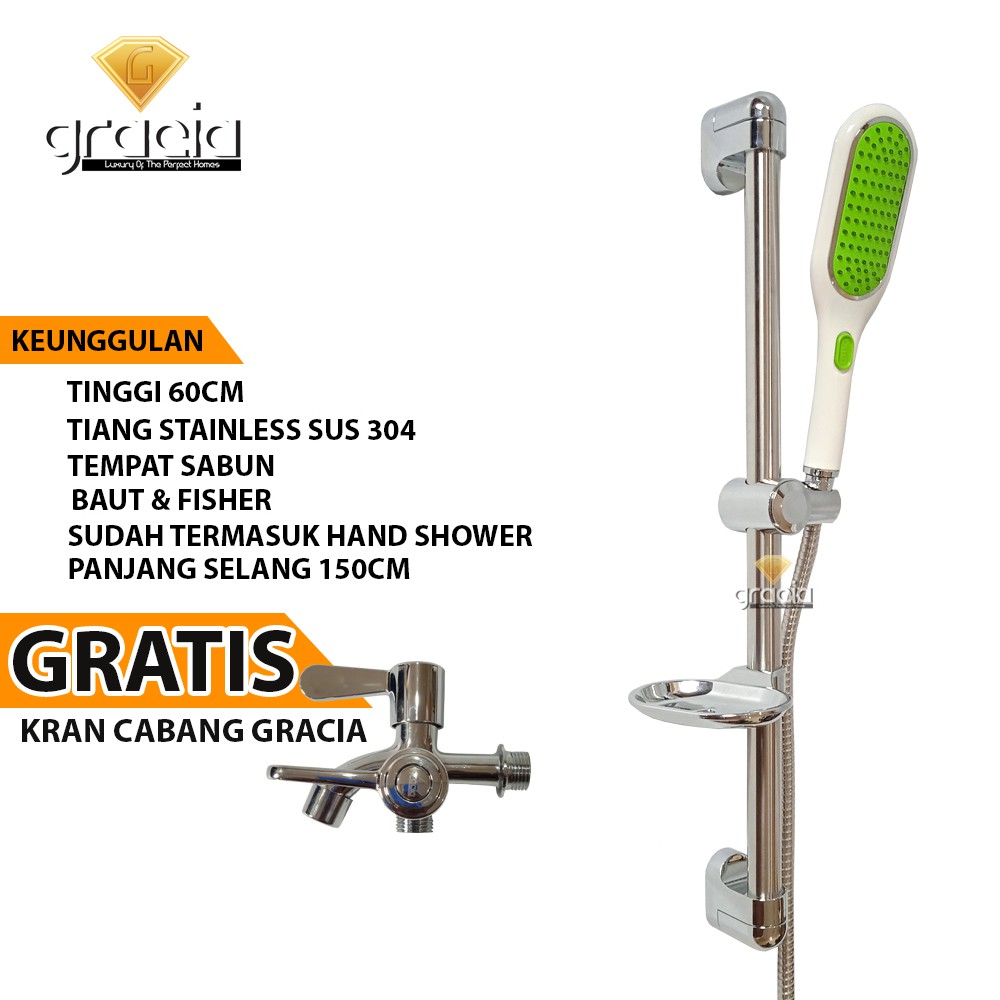 Shower  SET Tiang GRATIS KRAN CABANG Shower Aliran Kencang Hand Shower Tiang Set Kamar Mandi Stainless Chrome