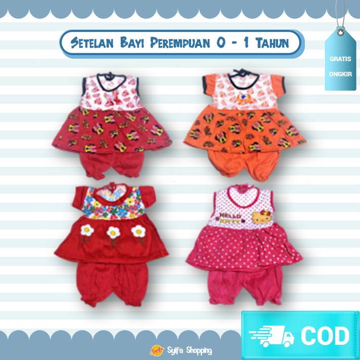 Setelan Bayi Stelan Bayi Baju Bayi Perempuan Cewek Cewe Umur 0 - 12 Bulan/1 Tahun Newborn Murah SS01