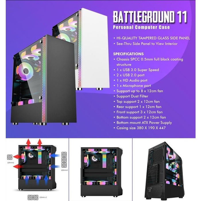 Casing Komputer Simbadda Battleground 11 Tempered Glass Gaming Case