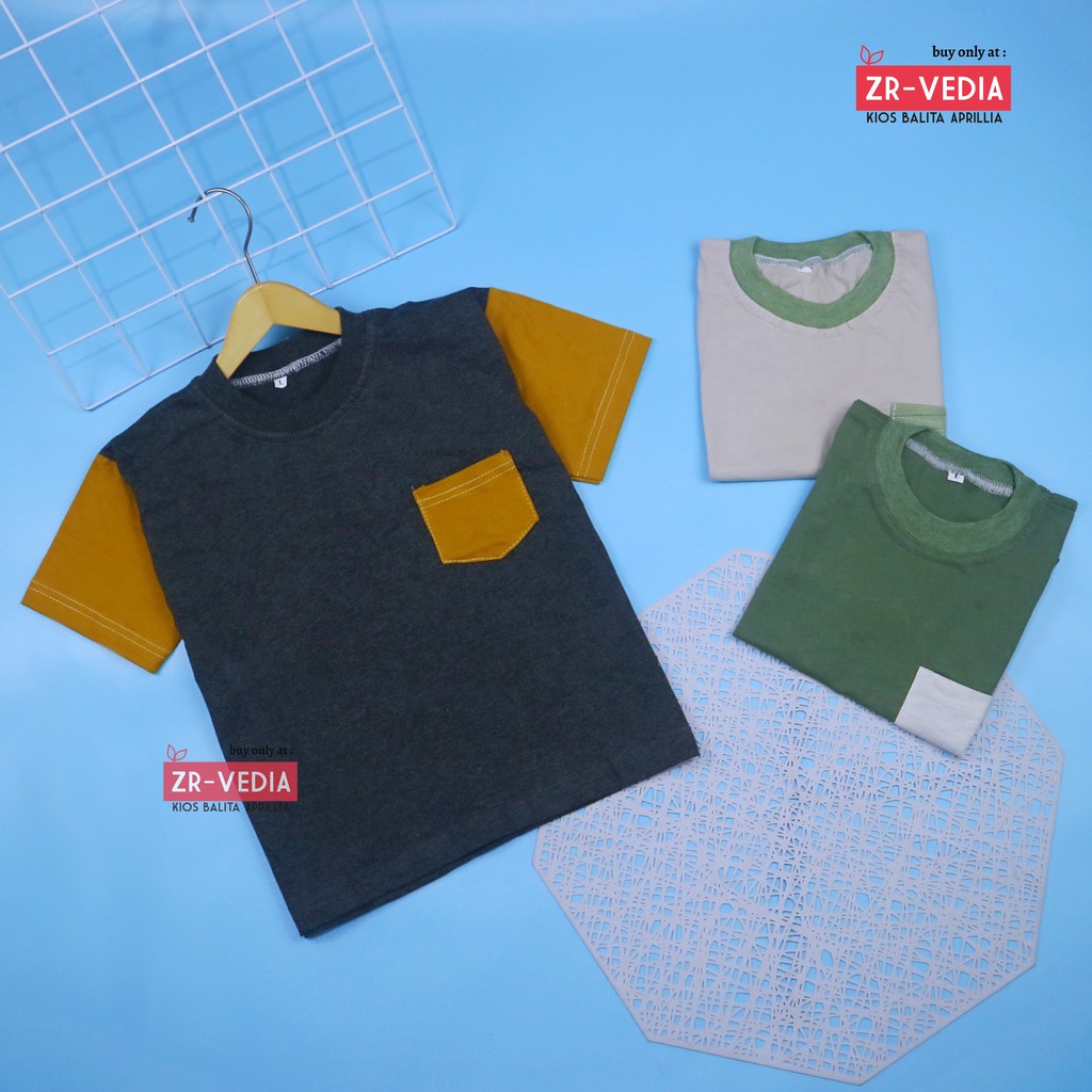 Kaos John Ethes uk 5-6 Tahun / Baju Polos Anak Laki-Laki Lengan Pendek Saku SD Atasan Oblong Reglan