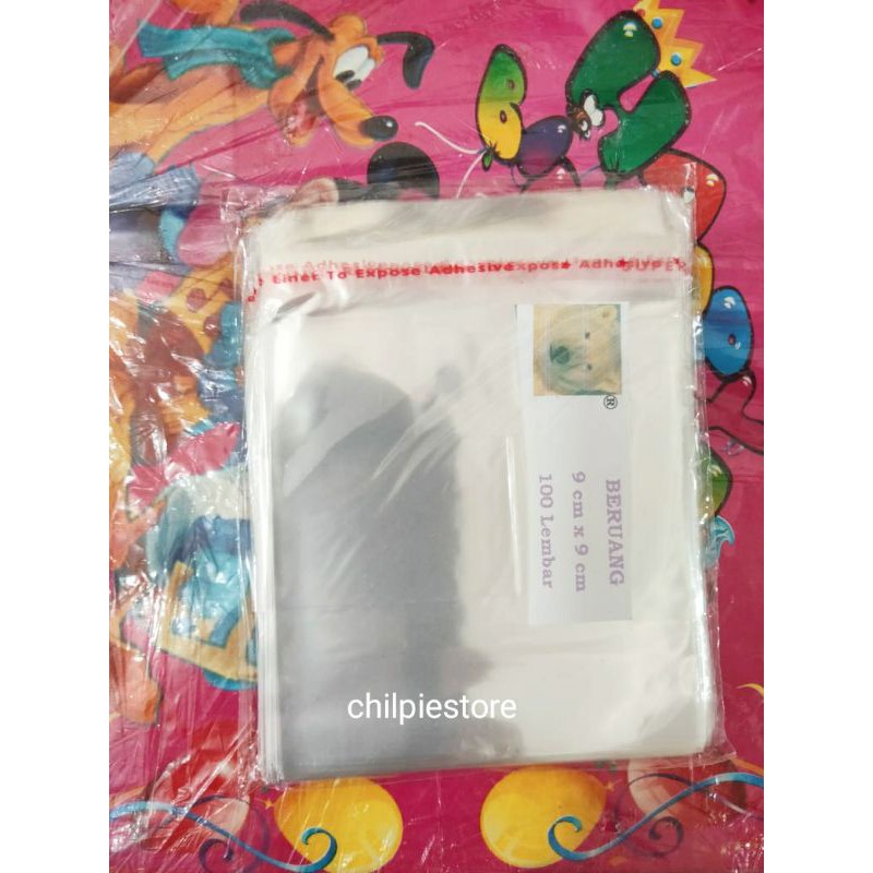 Plastik OPP lem 9x9 / Plastik OPP 9x9 cm / Plastik OPP bening + Seal  (9cm x 9cm)