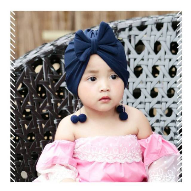 TURBAN BAYI CEWEK MODEL ANTING DASI KUPU KUPU - Ciput Bayi Cewek Kupluk Warna Polos Model Anting Dasi Kupu Kupu