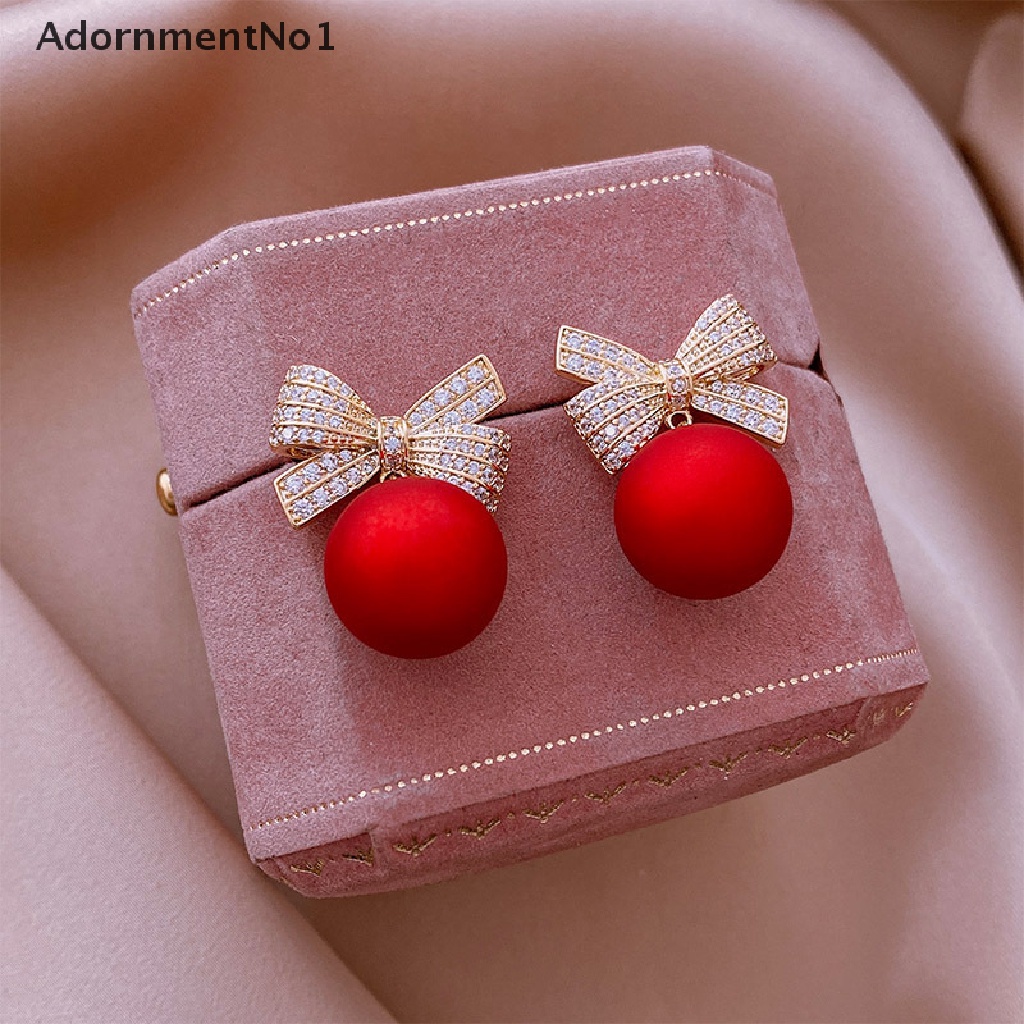 (AdornmentNo1) Anting Tusuk Gantung Pita Merah Aksen Mutiara Imitasi Untuk Wanita