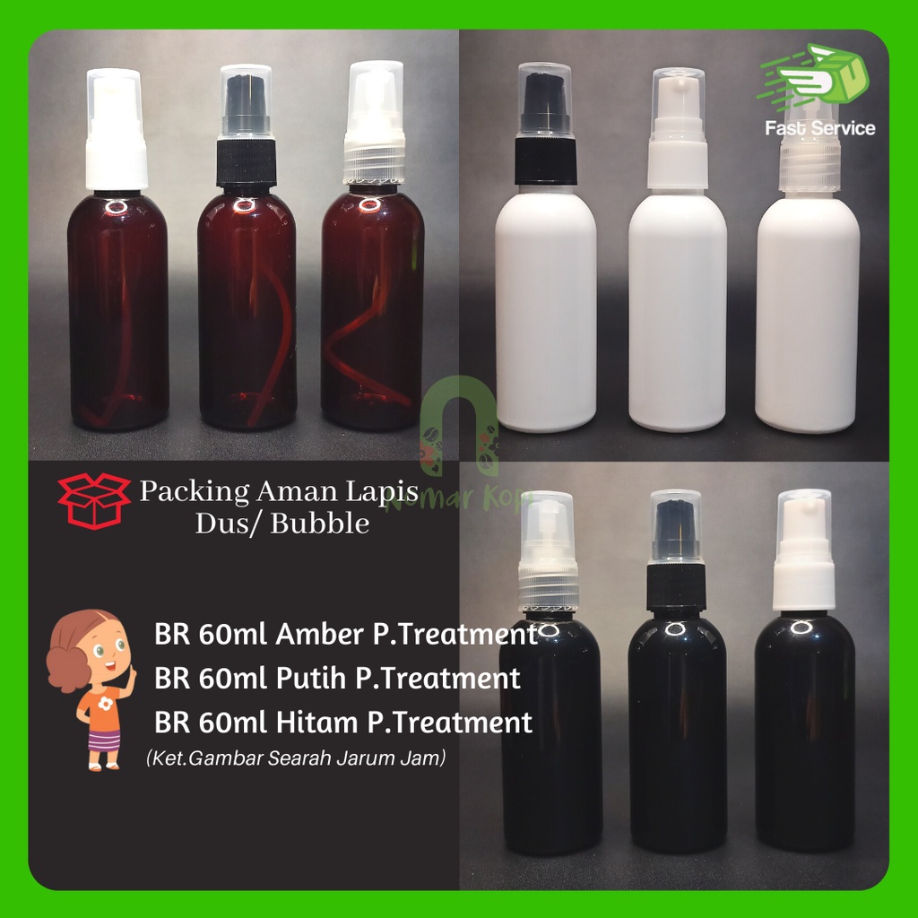 Botol Pump Treatment 60ml BR Hitam Tebal Hand Sanitizer Disinfektan Cleaner Parfum