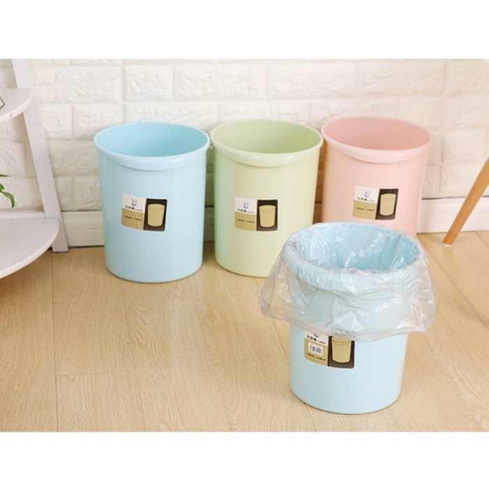 Segera Beli TEMPAT SAMPAH PLASTIK WARNA PASTEL TONG SAMPAH BULAT A080 - Biru Muda Limited