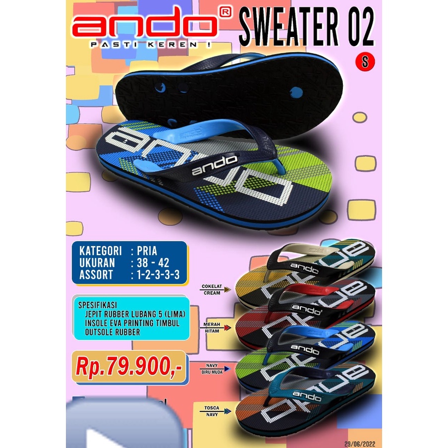 [COD] Sandal Jepit Pria Dewasa Ando Sweater-02 Terbaru 2022 | Sandal Karet Pria Super Awet Dan Nyama