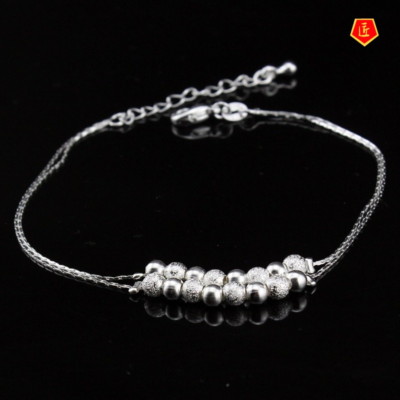 [Ready Stock]Simple Personality Frosted Glossy Bead Silver Bracelet