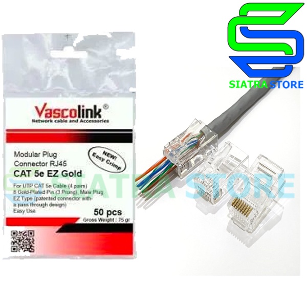 Connector Rj45 UTP Cat5 VASCOLINK EZ Gold isi 50 ANTI GAGAL konektor