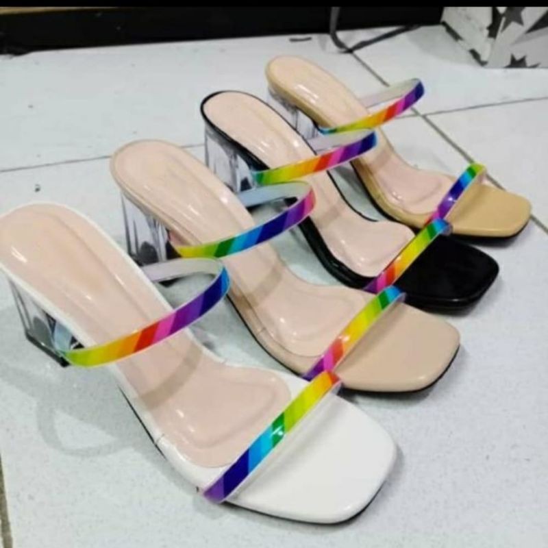 Sandal Heels Hak Kaca Jelly Pelangi CM-847