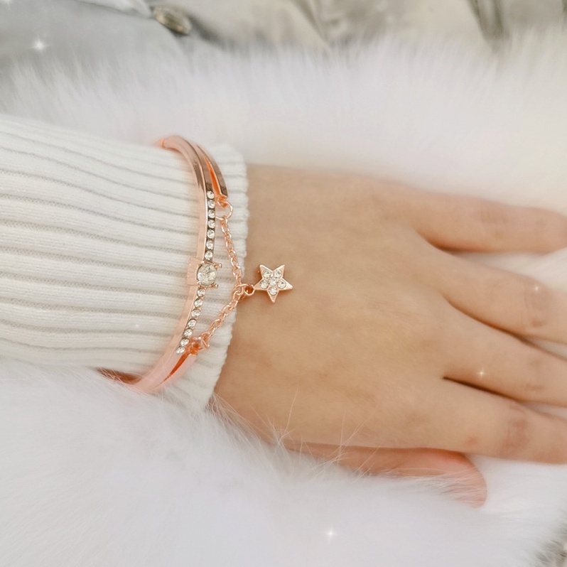 Gelang Wanita Titanium Fashion Korea Permata Berlian Bintang Rumbai Anti Karat Dalika