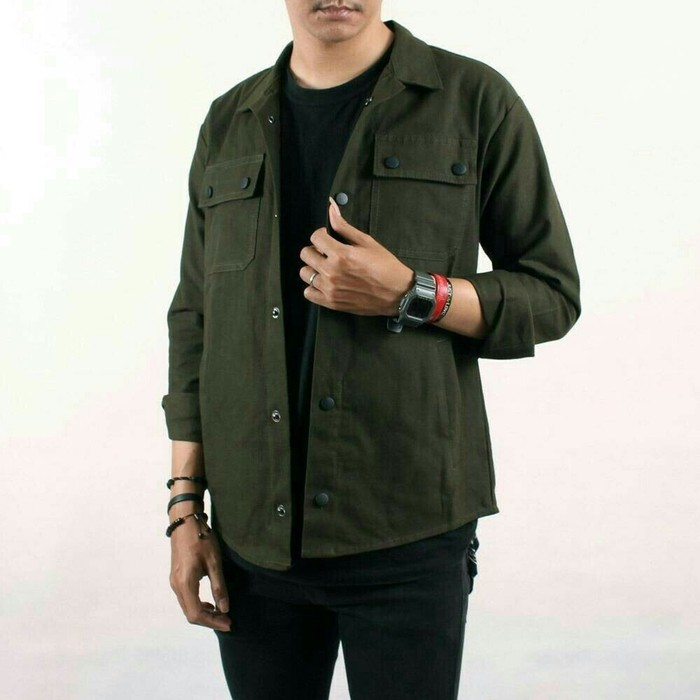 Jaket Semi Parka Casual Trucker Bahan Canvas Pria