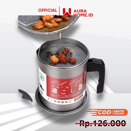Tempat Saringan Minyak Oil Strainer Stainless Steel 1.4L /  Oil Pot GelasTempat Penyaring Penyaringa