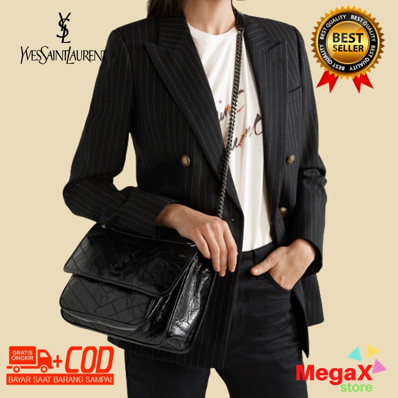 TAS YSL TAS SELEMPANG WANITA IMPORT TERBARU PU LEATHER ATAU TAS TALI RANTAI WARNA HITAM 6328