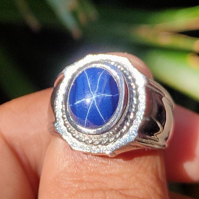 [BISA COD] Cincin Titanium Tanam Batu Akik Permata Blue Safir Sapphire Star