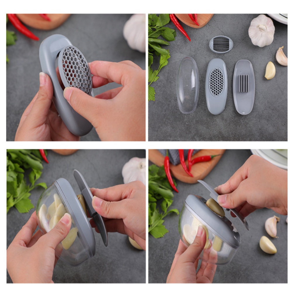 Manual pressing type garlic cutter garlic masher multifunctional garlic slicer garlic container OW