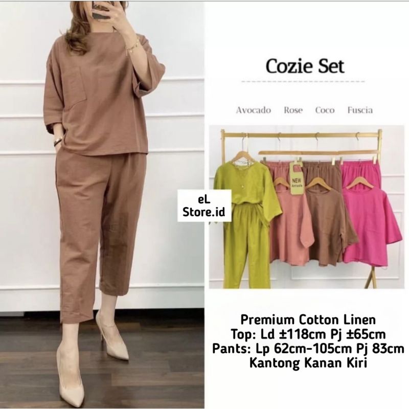 Cozie Set Top+Pants Setelan One Set Linen Wanita Terbaru