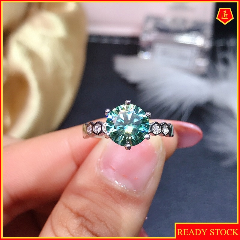 [Ready Stock]Simple Classic Green Moissanite Ring