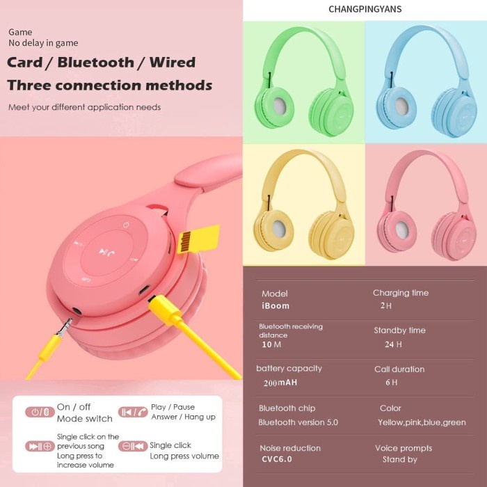 Asli Headphone Wireless Y08 Macaron Bluetooth Headphone