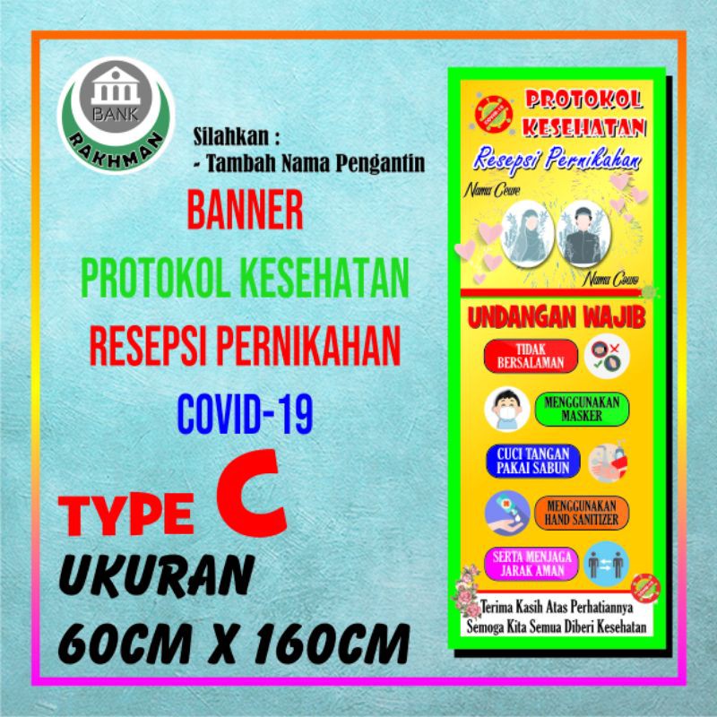 SPANDUK BANNER PROTOKOL KESEHATAN WEDDING RESEPSI PERNIKAHAN UKURAN 60CM X 160CM