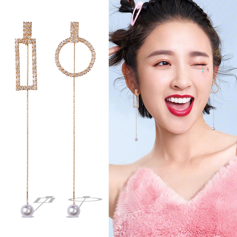 Geometris anting-anting wanita panjang anggun online influencer sederhana dan personalized anting-an