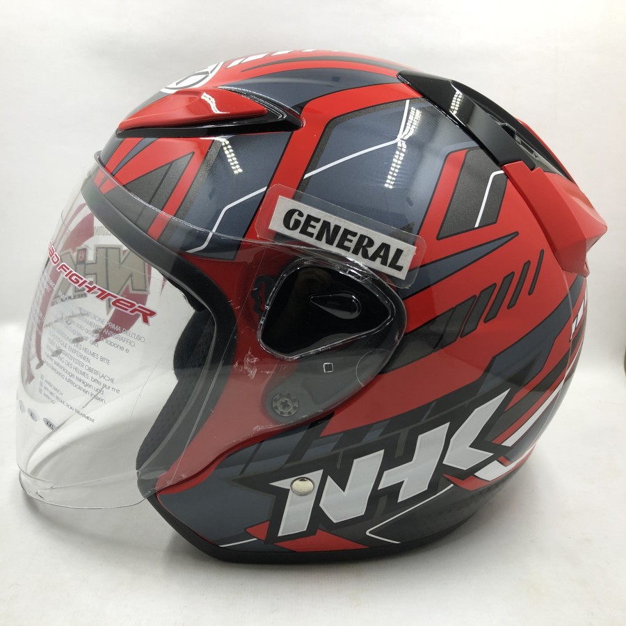 HELM NHK R6 PATROL RED SILVER GLOSSY HALF FACE SINGLE VISOR