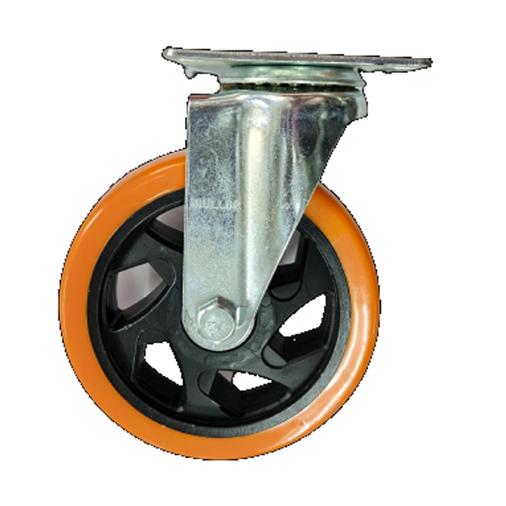 Roda Caster / Troli / Trolley PU Orange 5 Inch Hidup ( Swivel ) Muller