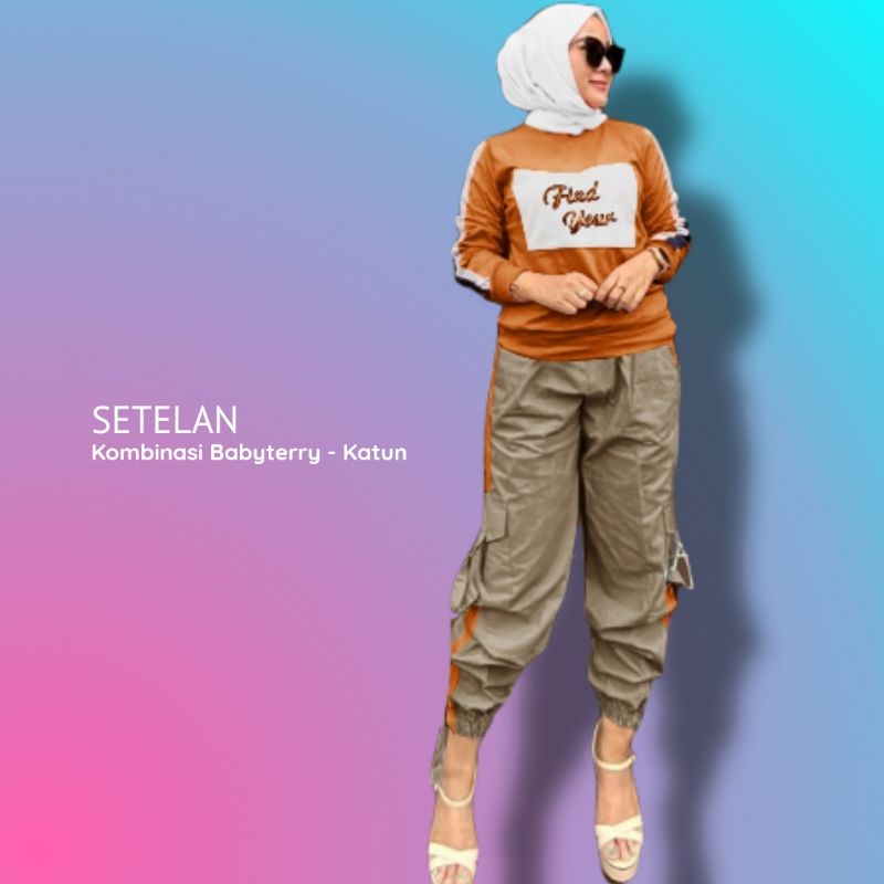 [Premium] Baju Kaos Setelan Wanita Satu Set Baju Celana Panjang Joger Pants