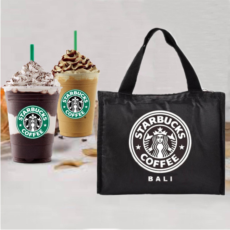 tas bekal makanan aluminium lunch Thermal cooler Tote bag oleh oleh souvenir Pulau Bali Starbucks um