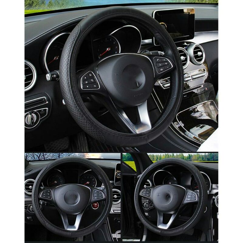 Cover Setir Mobil Bahan Kulit Steering Wheel Cover Carsoon rz503 Black