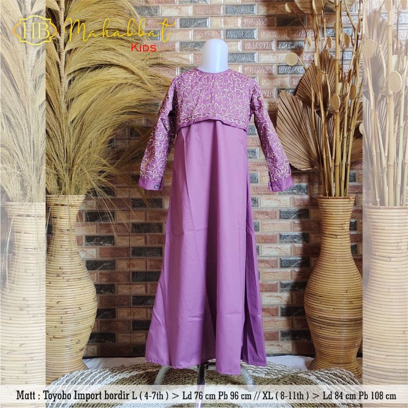 HB MAHABBAT KIDS GAMIS DRESS MUSLIMAH ANAK CEWEK 5-10 TAHUN MURAH POLOS KOMBINASI BORDIR/BORDIL BIRU
