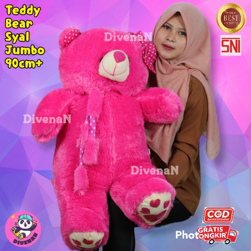 Boneka jumbo syal warna pink fanta lucu empuk / boneka beruang besar murah