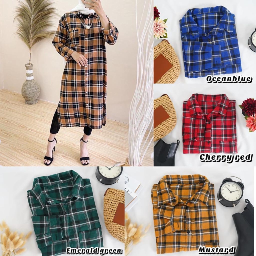 JKFashion - ZEC kemeja Tunik Kotak / Tunik Pofure  / Long Hem Kotak